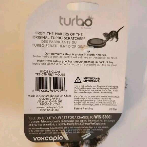 Coastal Turbo Catnip Belly Mouse w/ catnip Cat Toy - Picture 2 of 2